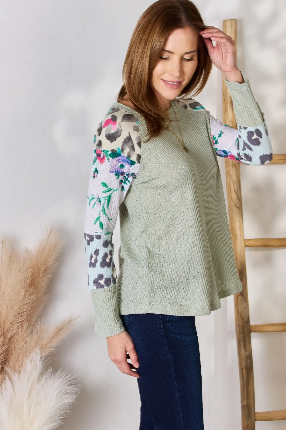 Full Size Printed Round Neck Blouse, image 3