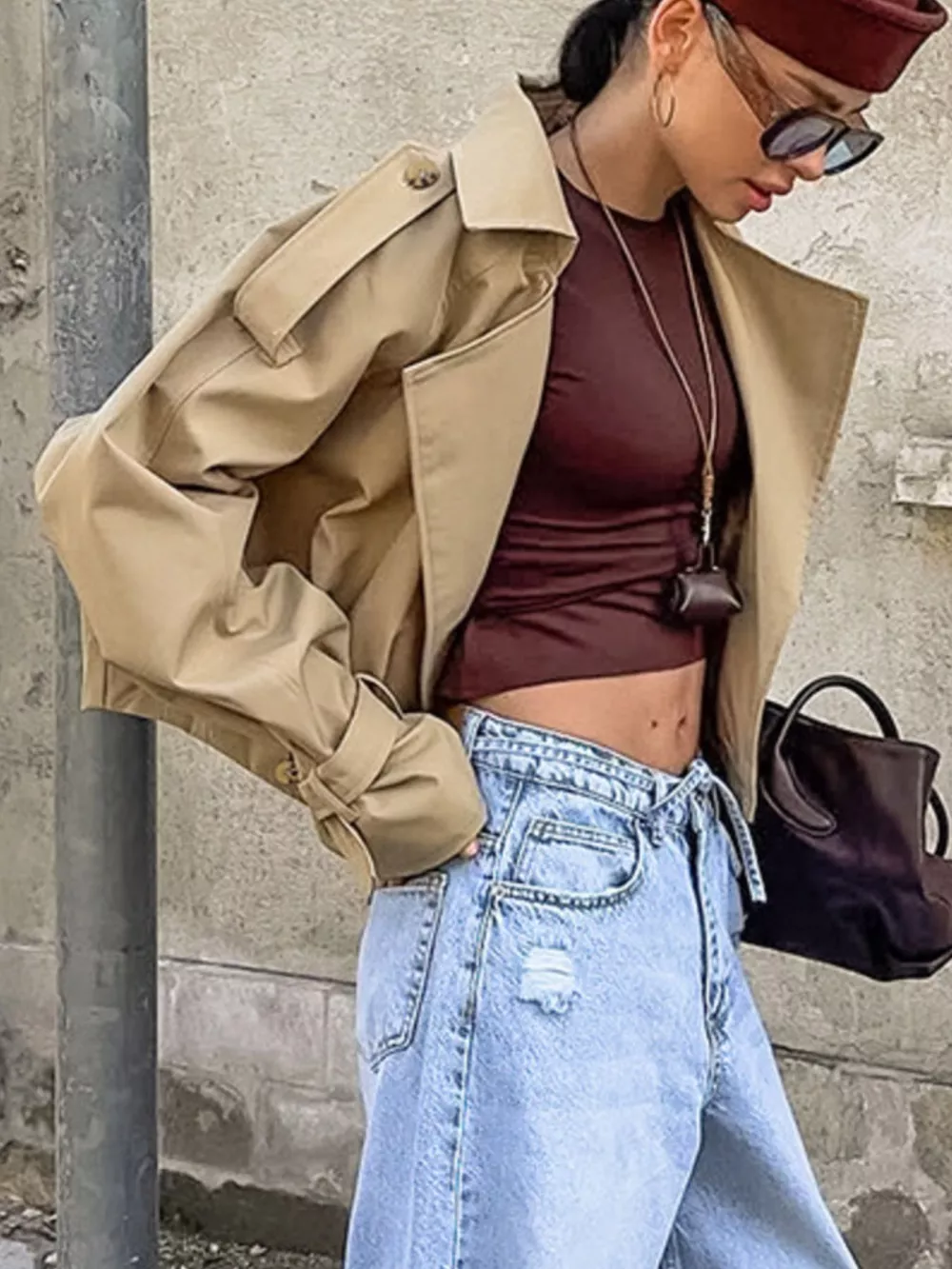 Wide Lapel Cropped Trench Coat, image 4