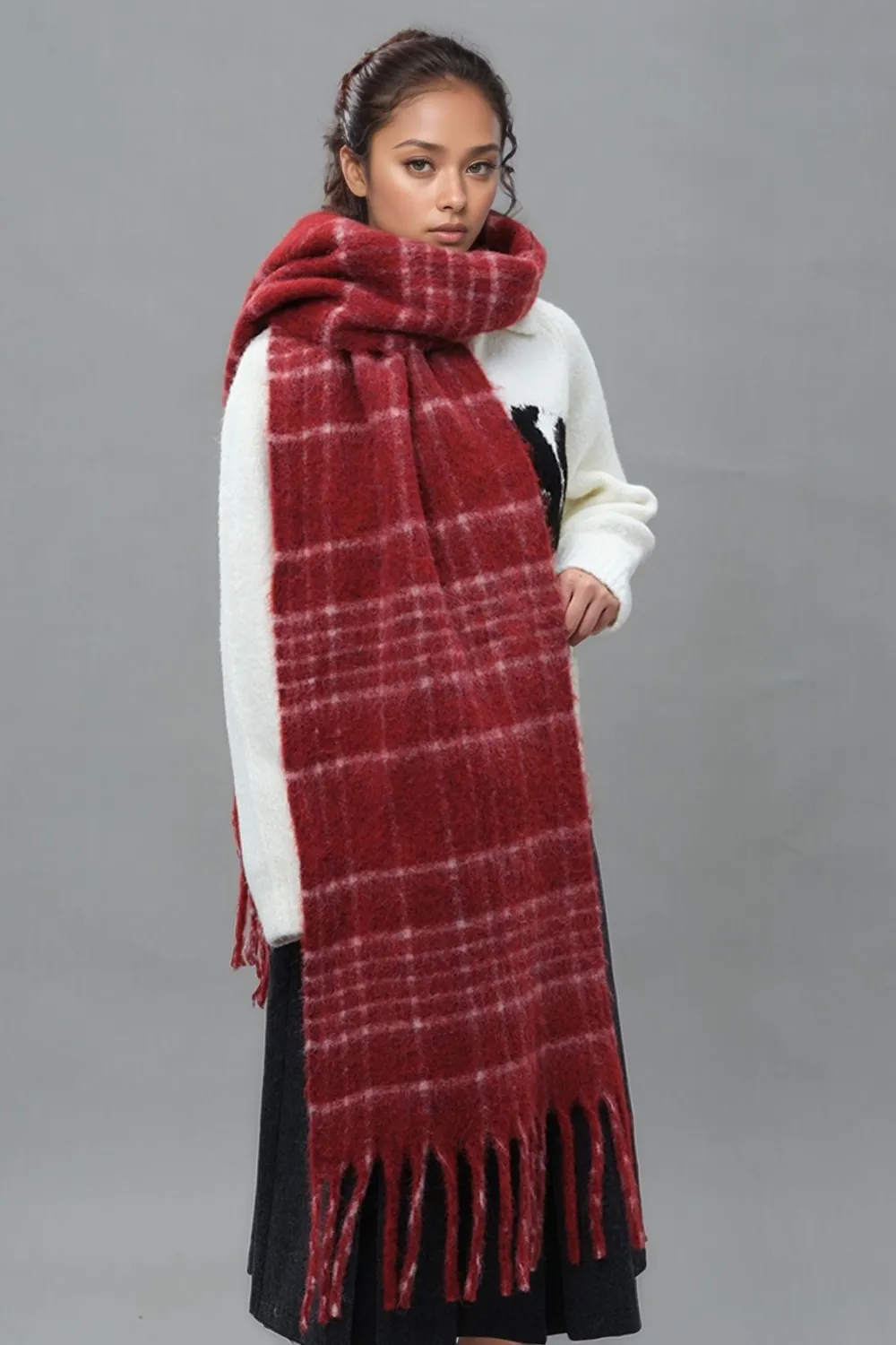 Fringe Plaid Thermal Scarf, image 5