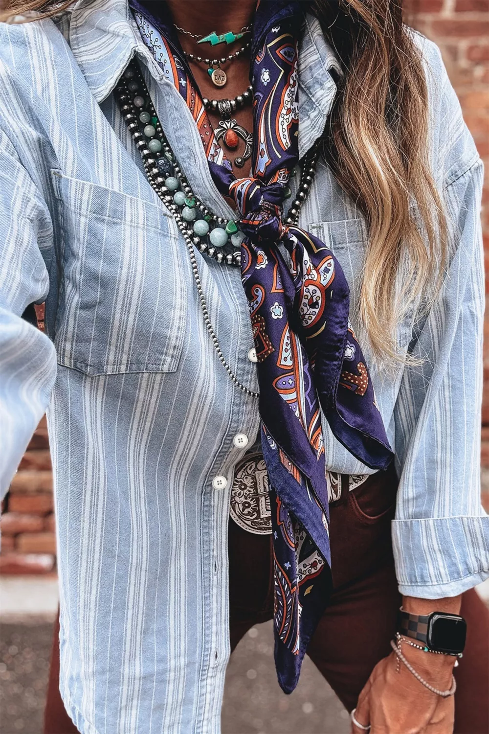 Stripe Boyfriend Chest Pocket Classic Denim Shacket, image 2