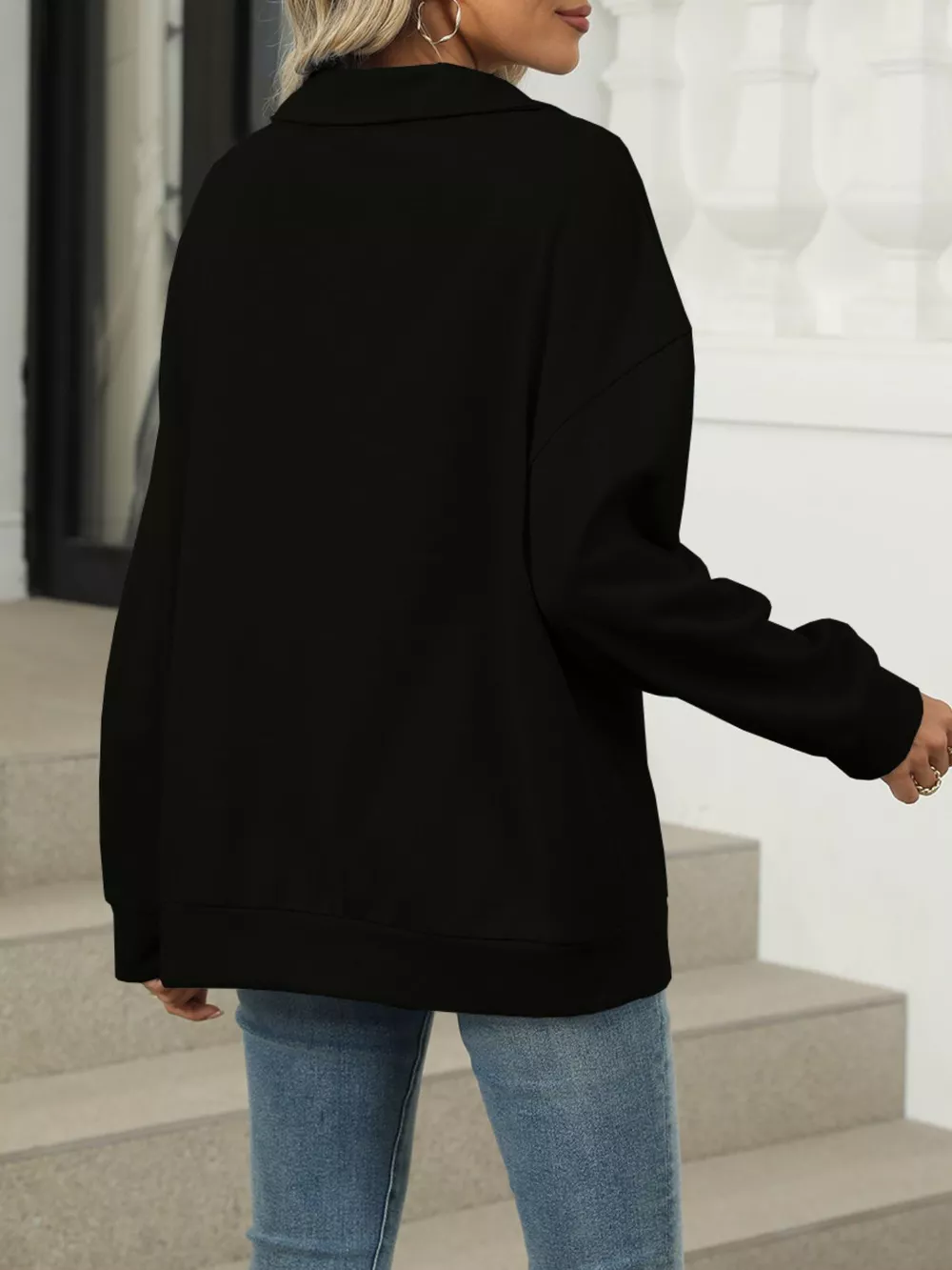 Johnny Collar Drop Shoulder Long Sleeve Sweatshirt, image 20