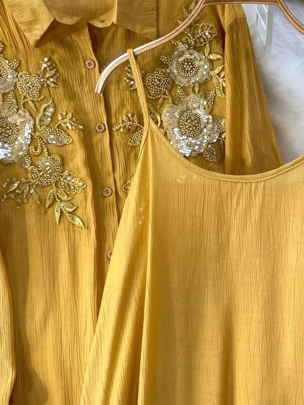 Sequin Flower Button Up Shirt and Cami Dress Set, image 14