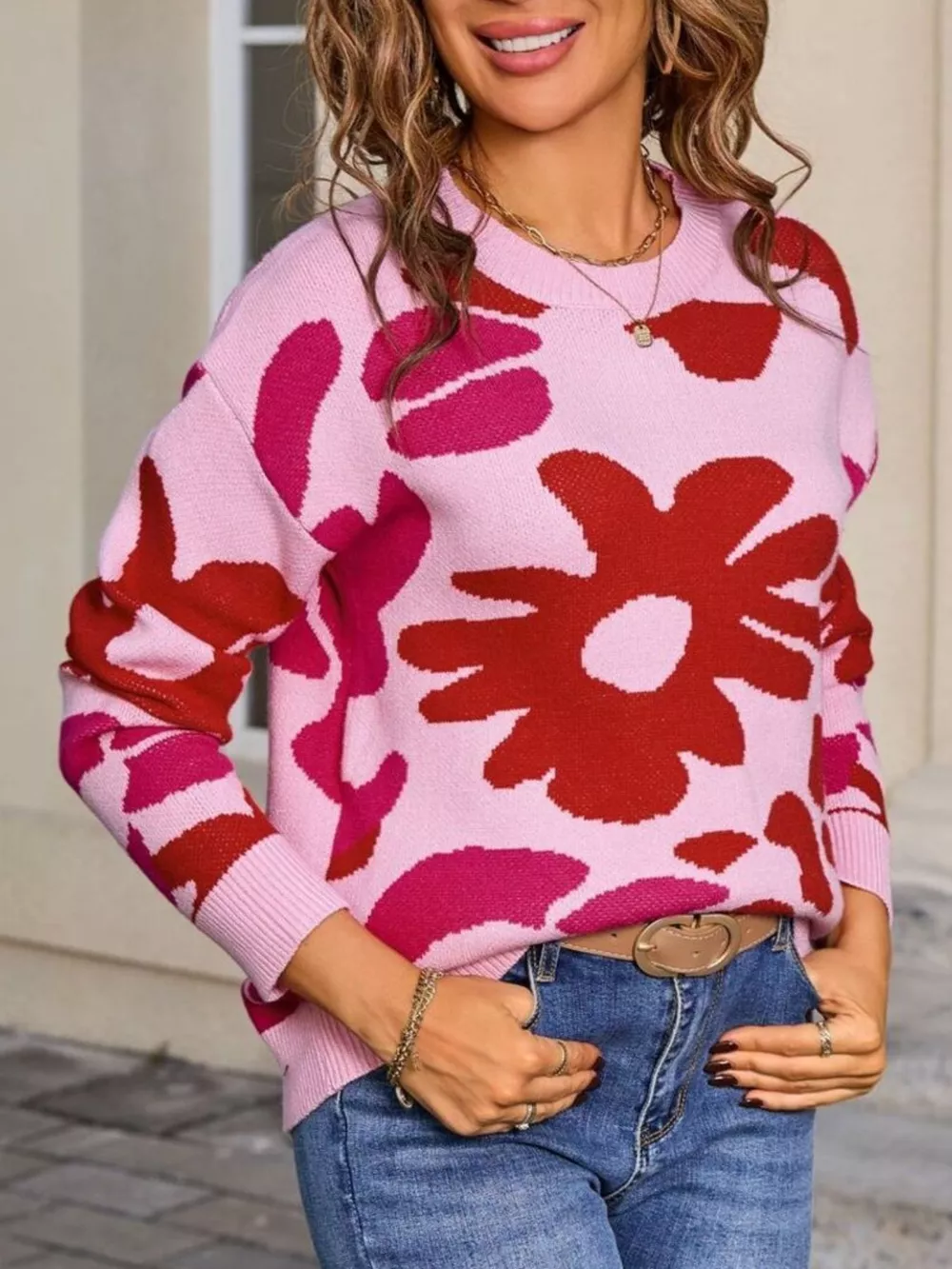 Floral Crew Neck Long Sleeve Sweater, image 11