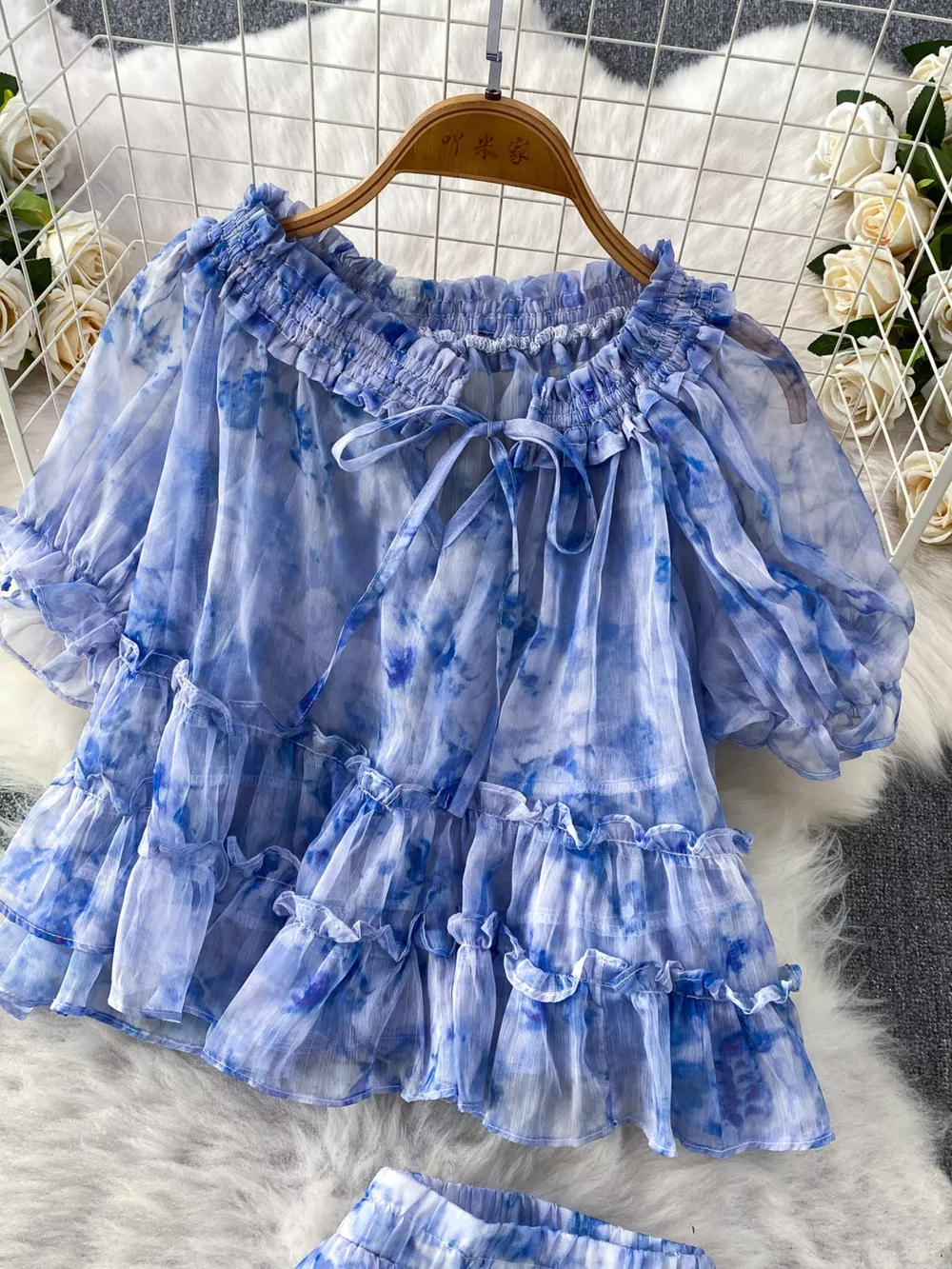 Floral Print Ruffle Hem Blouse and Skirt Set, image 5