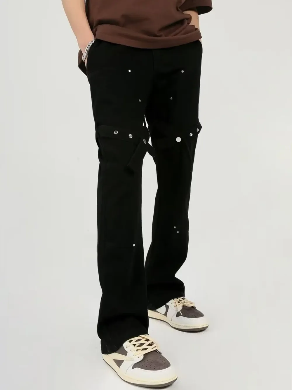 Men's Plus Size Studded Cargo Pants, image 3