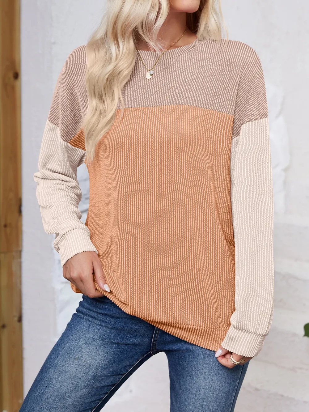 Color Block Round Neck Long Sleeve Sweatshirt, image 15