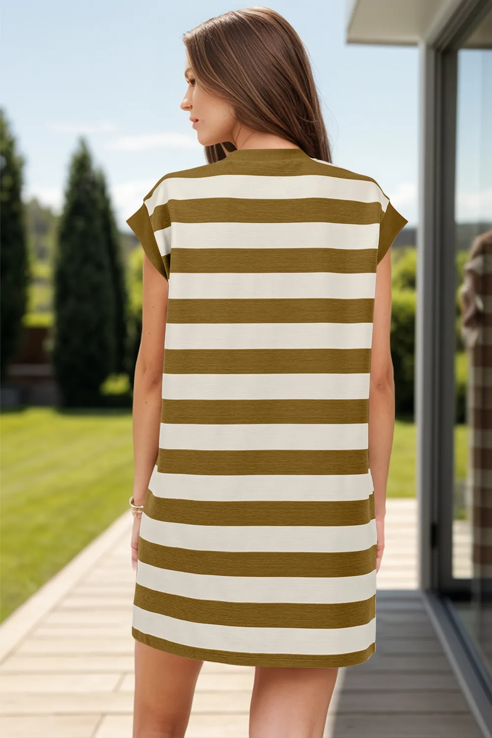 Striped Round Neck Cap Sleeve Mini Dress, image 16