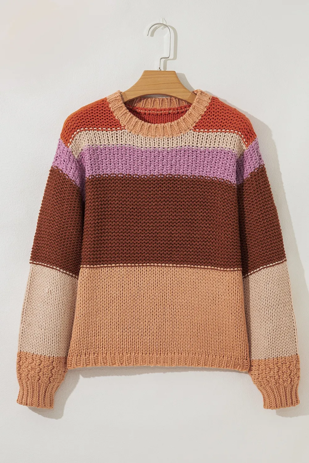 Colorblock Striped Round Neck Sweater, image 7