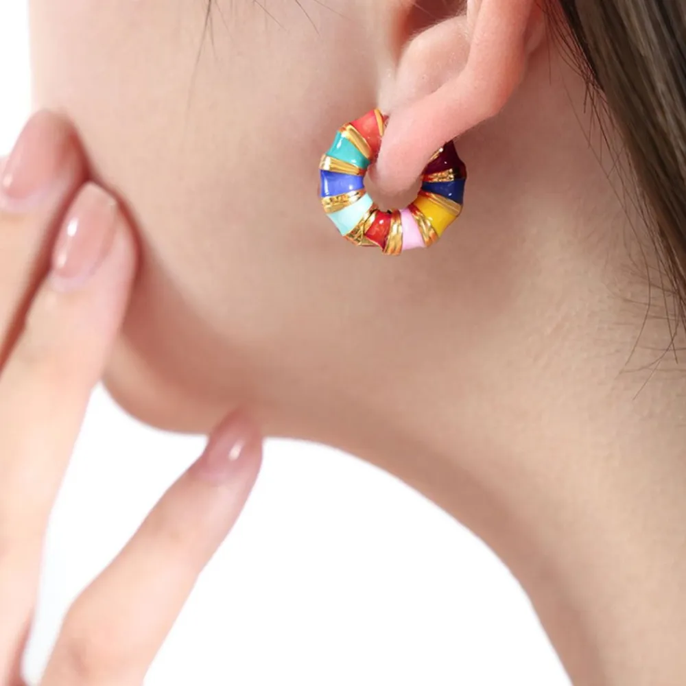 Titanium Steel Enamel Hoop Earrings, image 3
