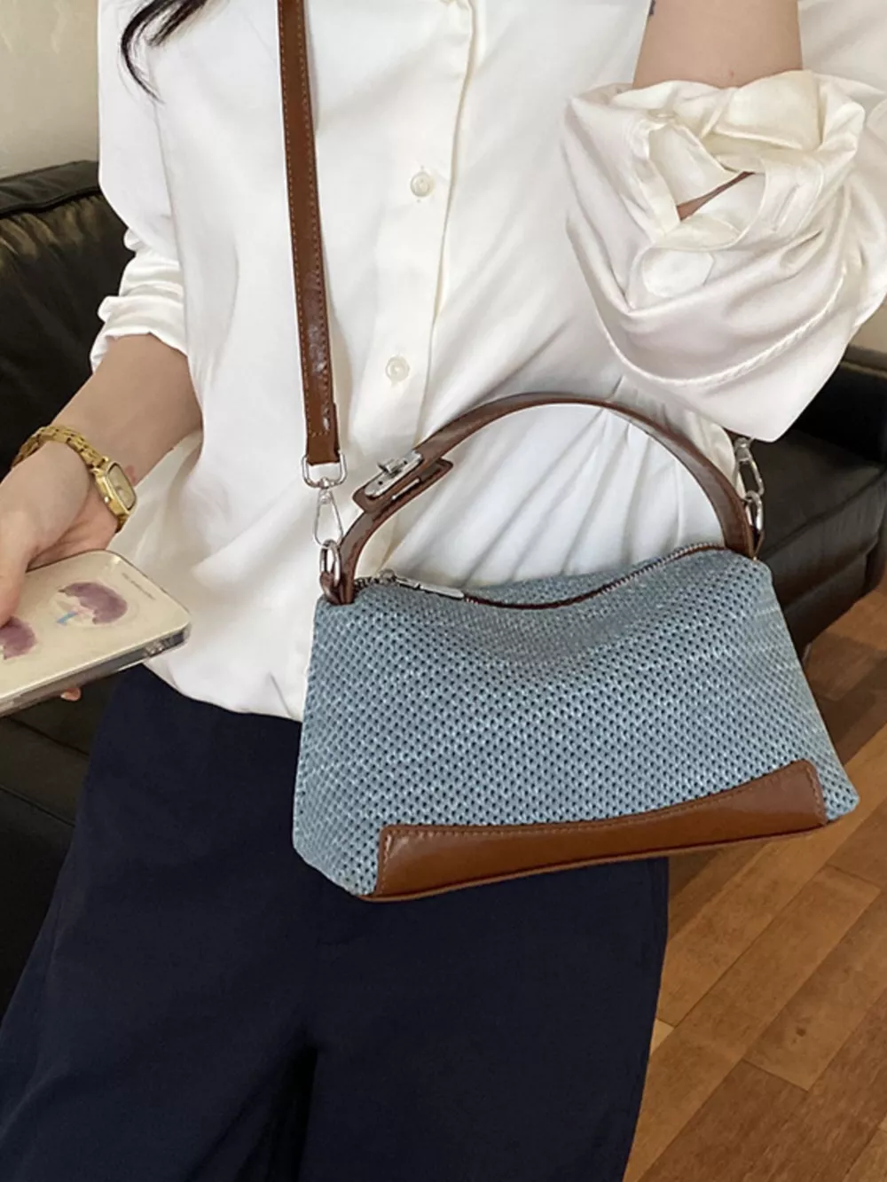 Woven Texture Crossbody Bag