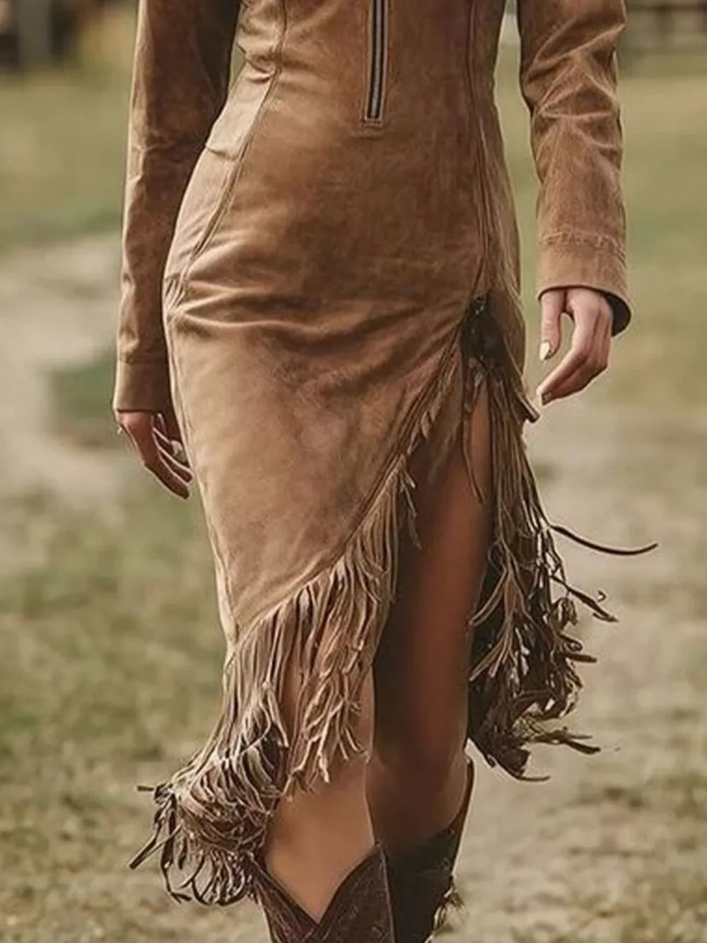 Full Size Fringe Hem Zip Front Bodycon Dress Plus Size, image 9