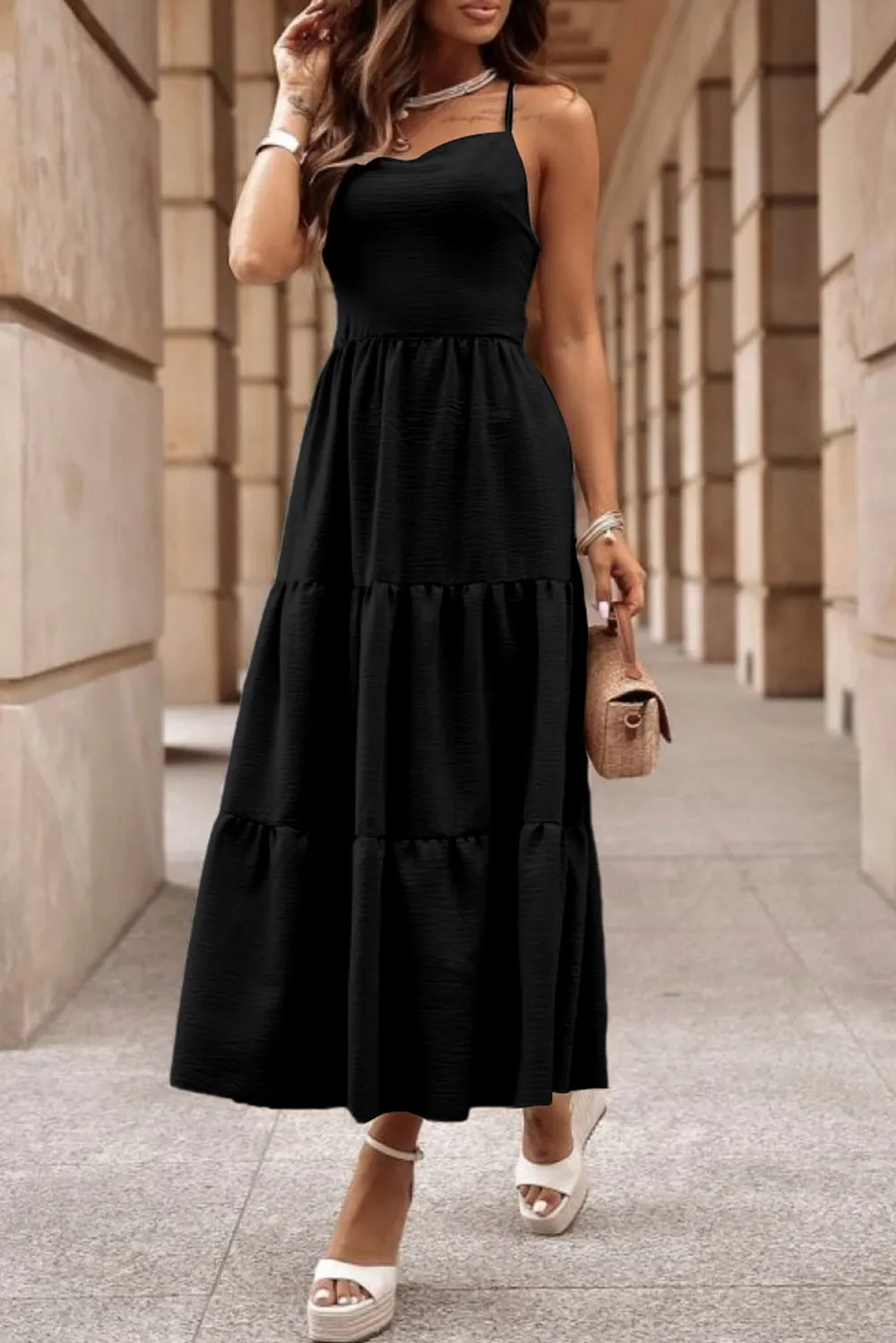 Tiered Crisscross Spaghetti Strap Dress, image 2