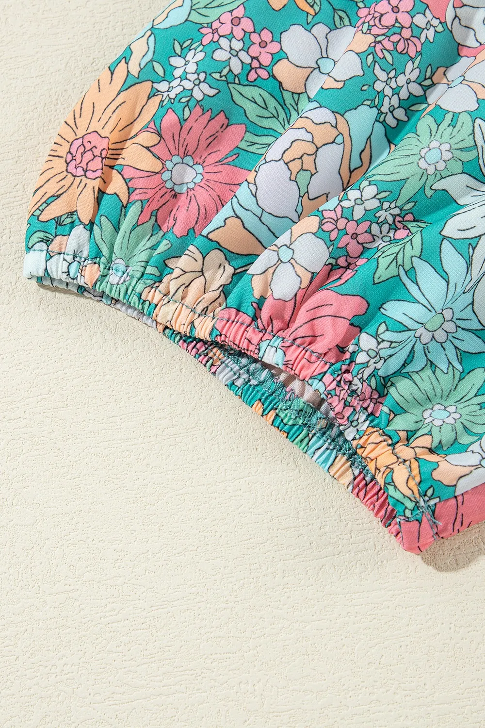 Multicolour Notched Neck Puff Short Sleeve Floral Blouse, image 9