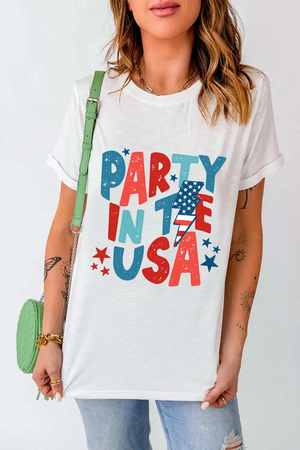 Letter Graphic Round Neck Short Sleeve T-Shirt, image 2