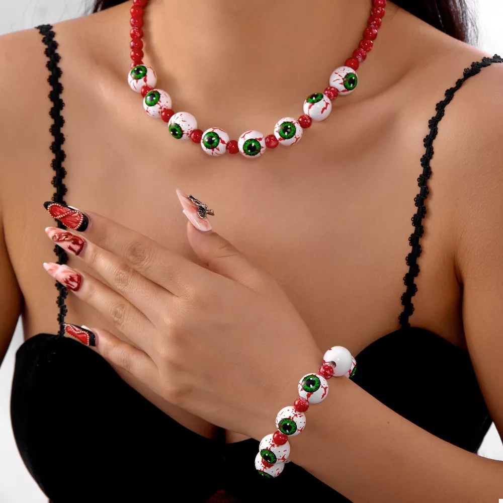 Halloween Beaded Necklace and Bracelet Jewelry Set, image 2