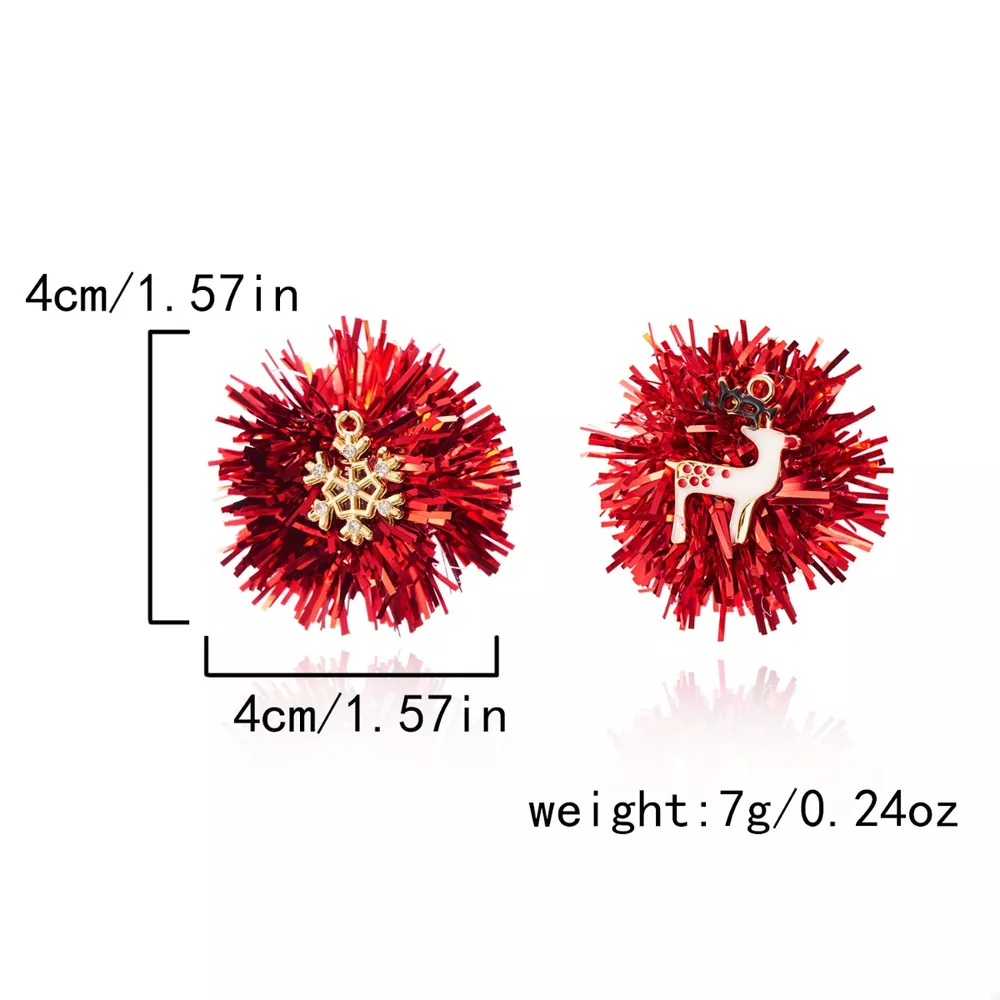 Christmas Asymmetrical Tinsel Ball Earrings, image 7