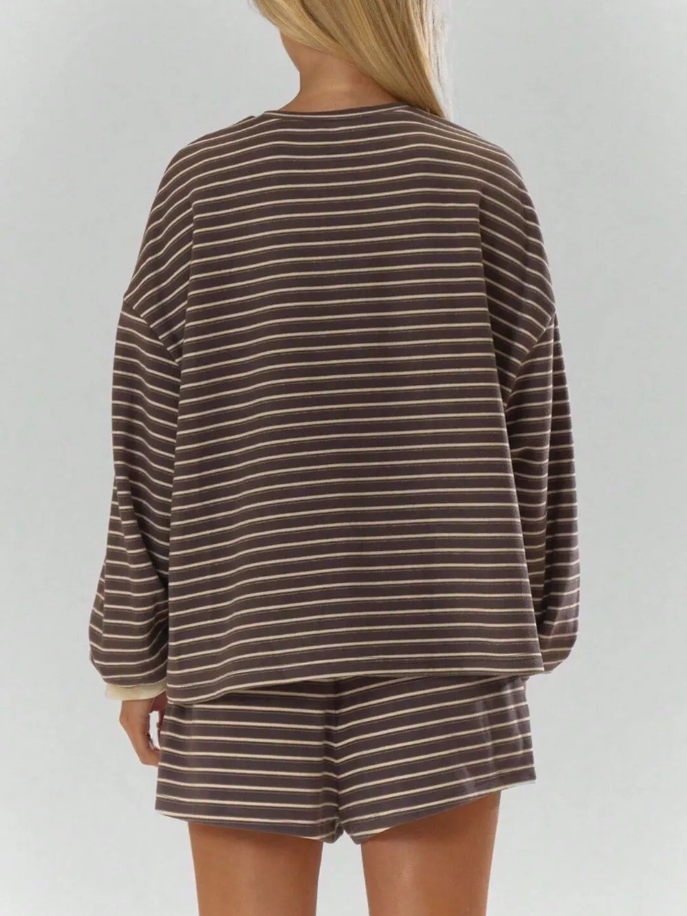 Casual Striped Long-Sleeve Top and Shorts Set, image 5
