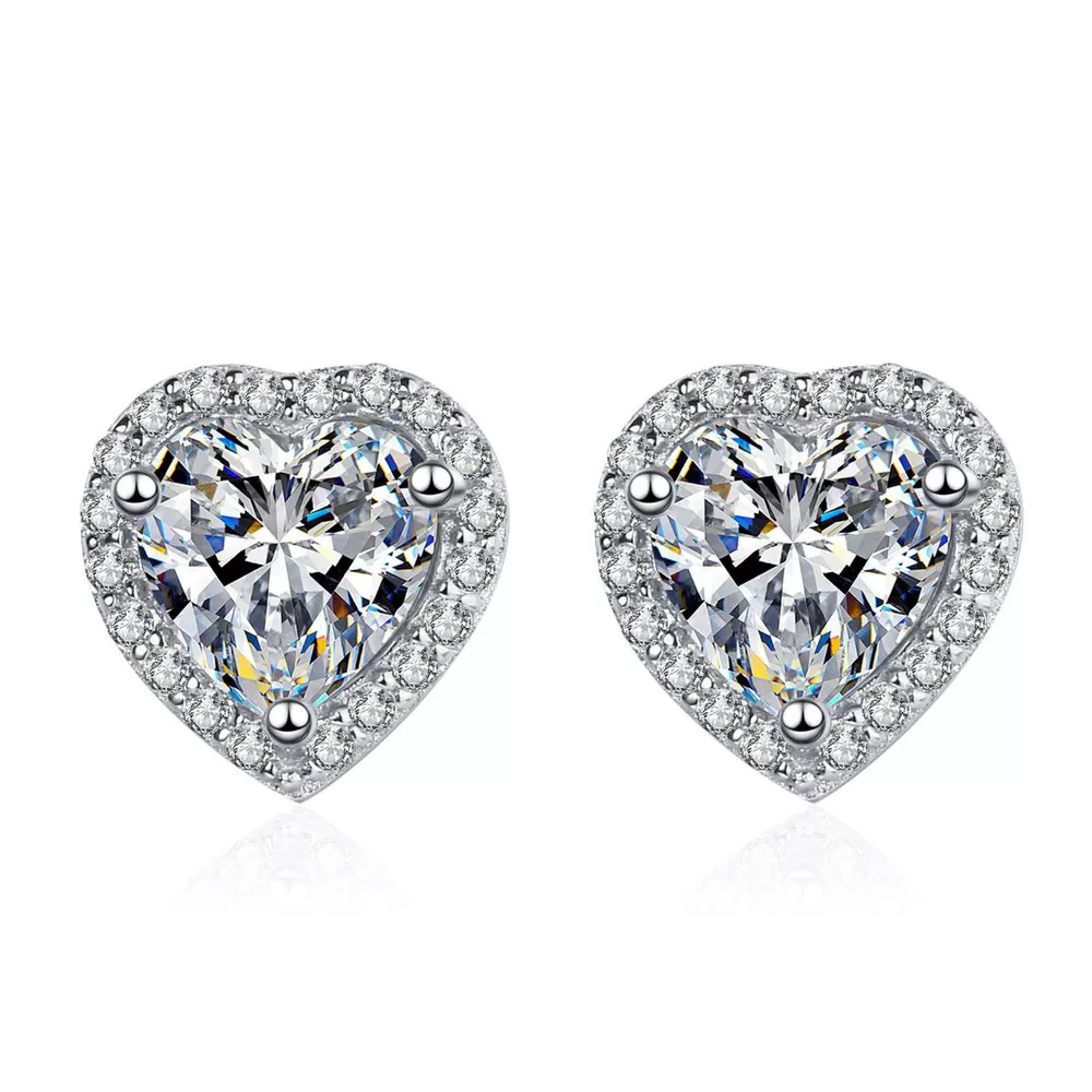 2 Carat 925 Sterling Silver Moissanite Heart Earrings, image 2