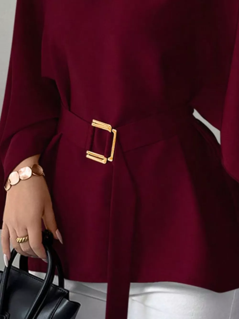 Round Neck Belt Batwing Sleeve Blouse, image 16