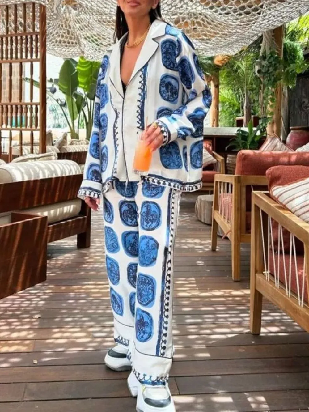 Printed Button Up Shirt and Pants Set, image 4