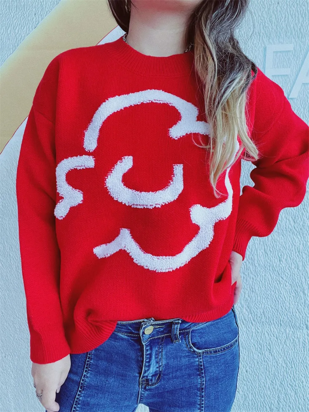 Contrast Round Neck Long Sleeve Sweater, image 4