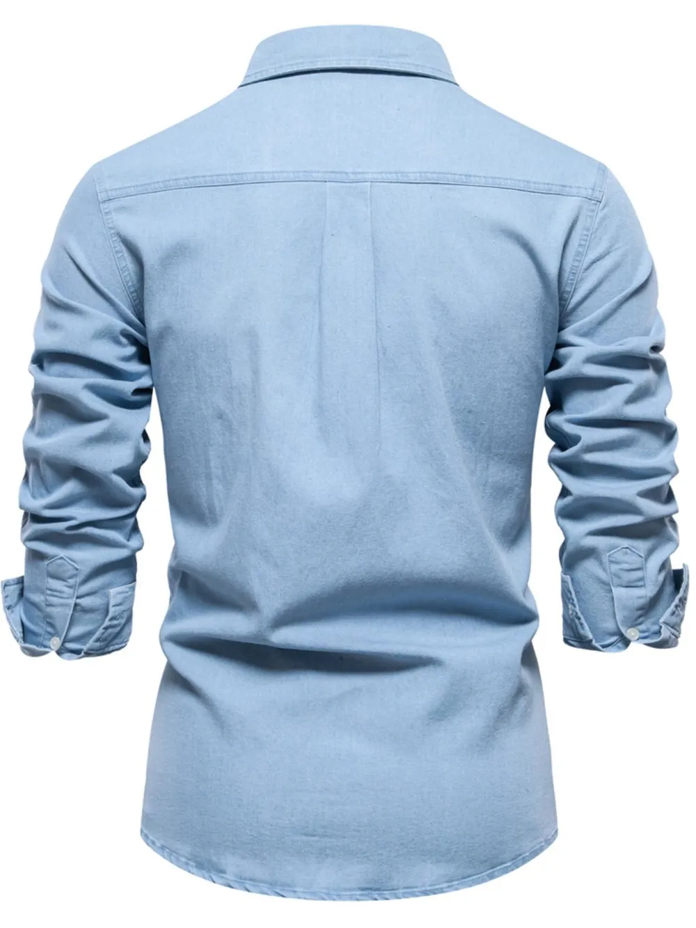 Men's Collared Neck Long Sleeve Denim Shirt, image 6