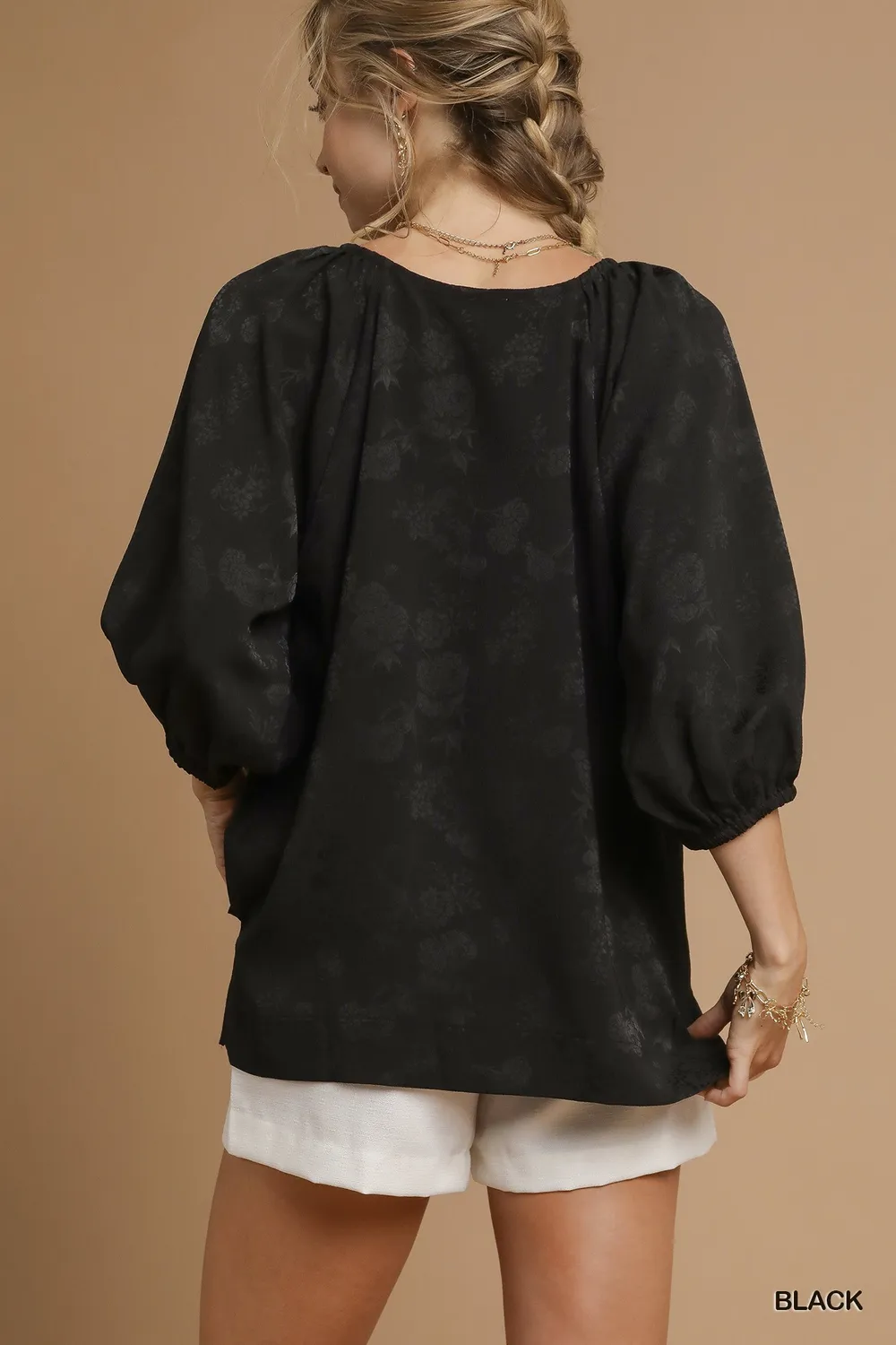 Satin Jacquard Balloon Sleeve Blouse, image 4