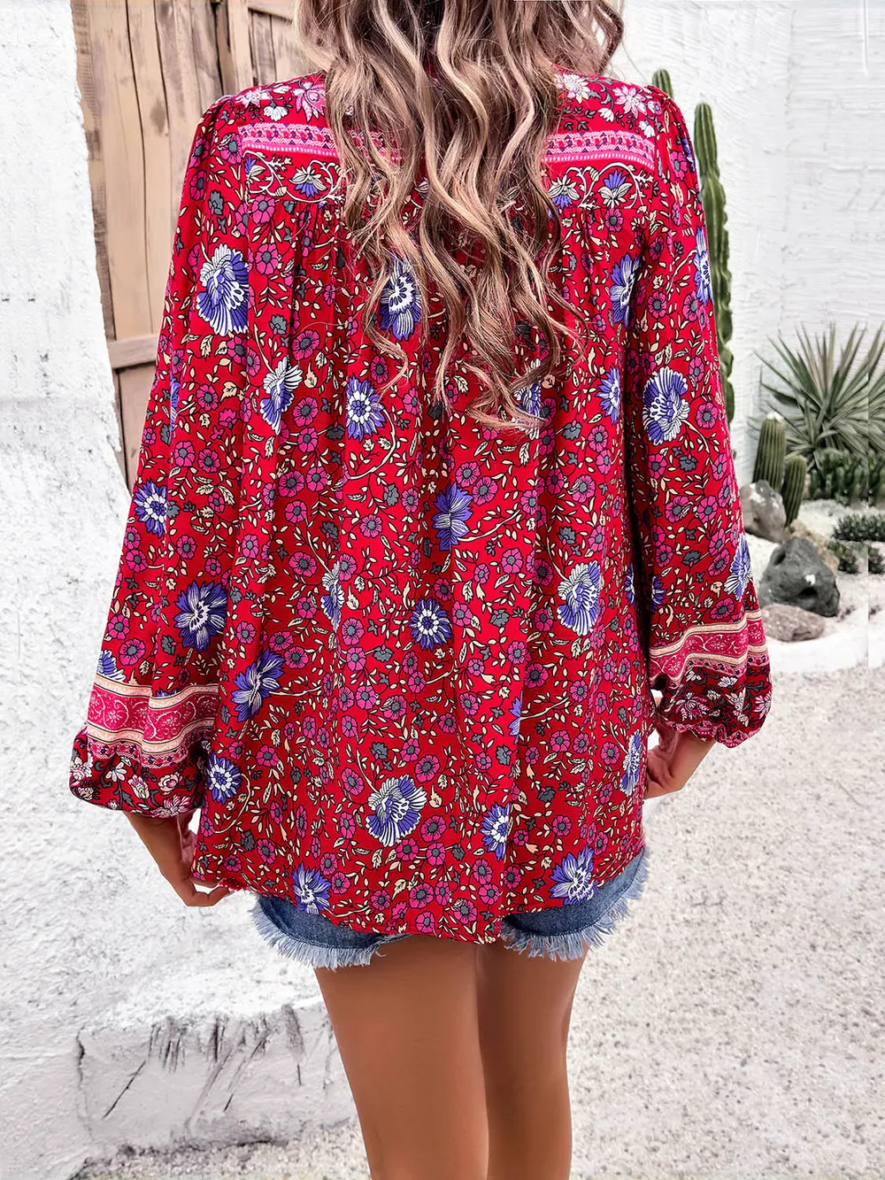 Printed Tie Neck Long Sleeve Blouse, image 13