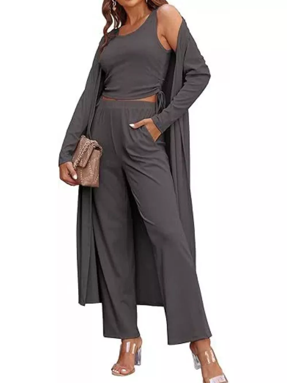 Round Neck Tank & Cardigan & Pants Set, image 14