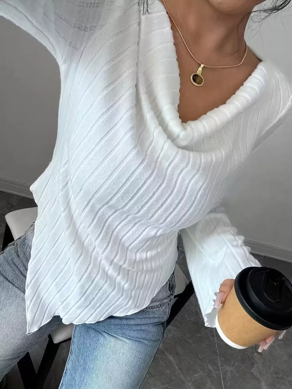 Cowl Neck Ribbed Knit Top, image 12