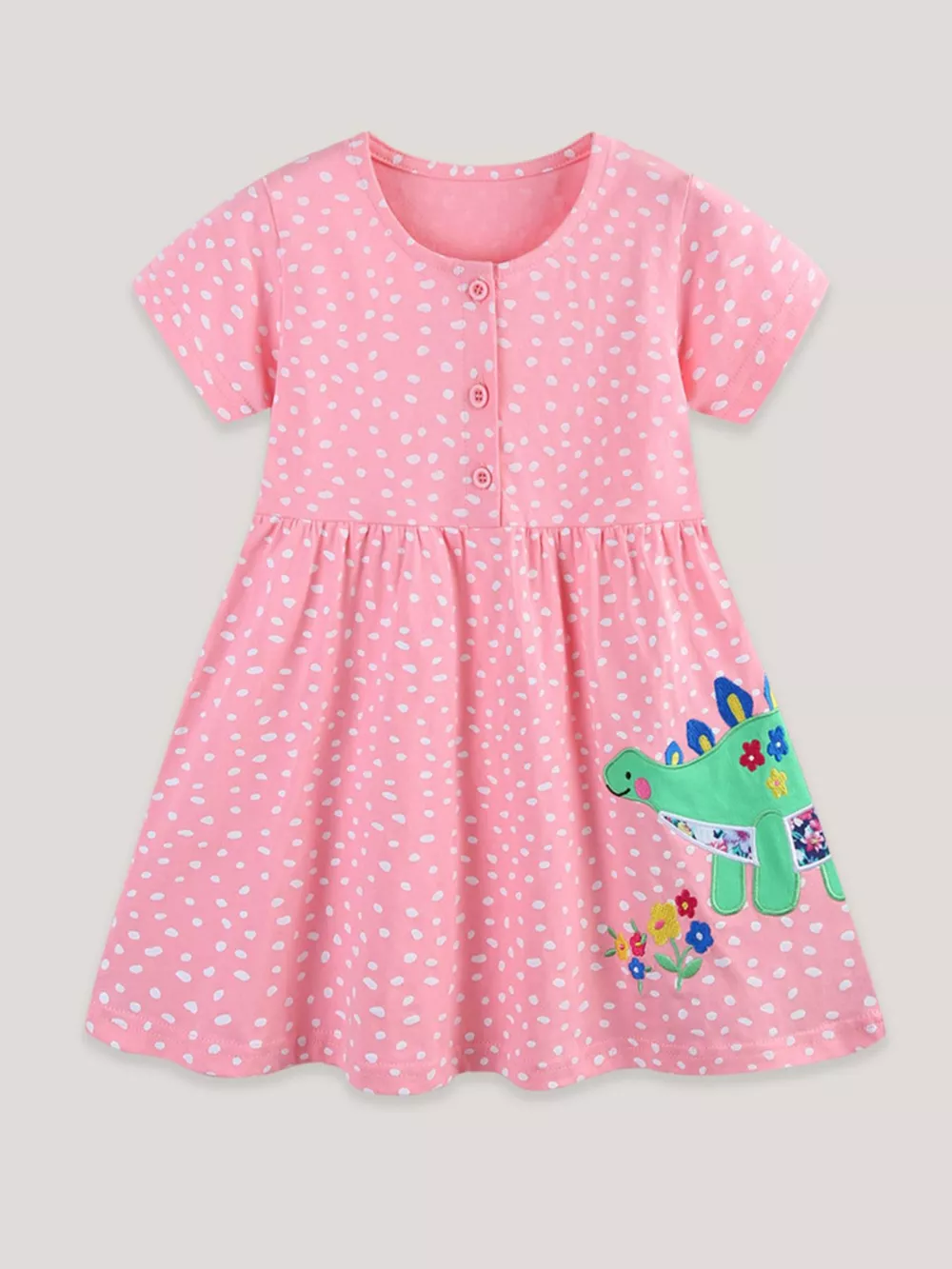 Children's Dinosaur Polka Dot Short Sleeve Dress, image 2