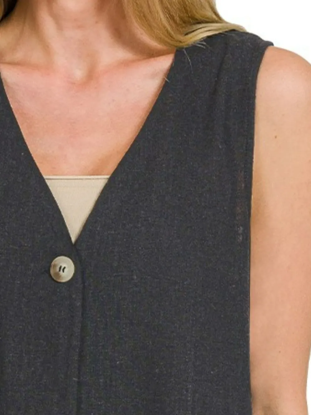 Side Slit Button-Front Vest, image 2
