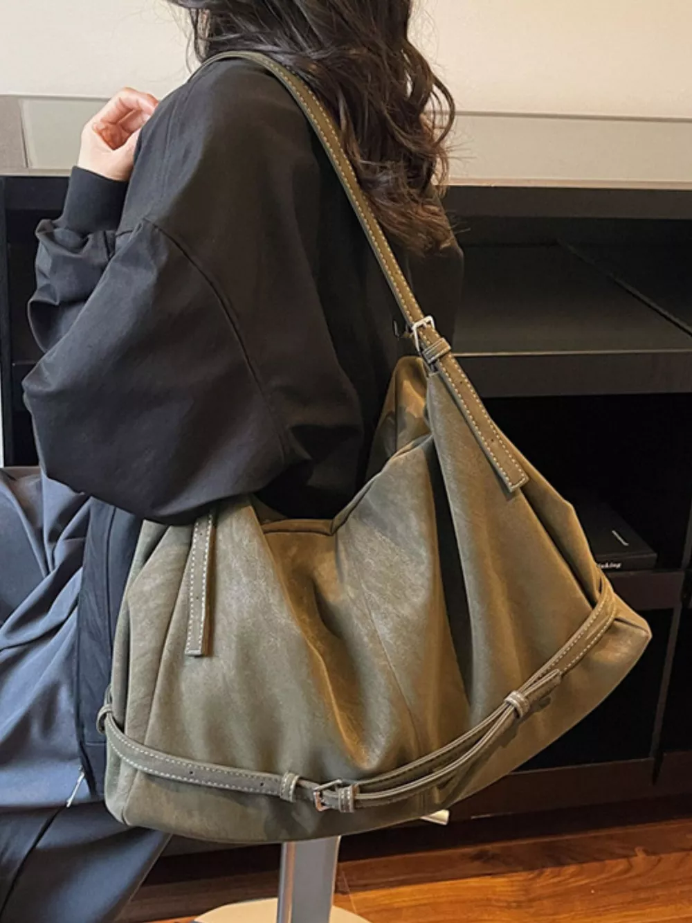 Adjustable Strap Suede Handbag, image 7
