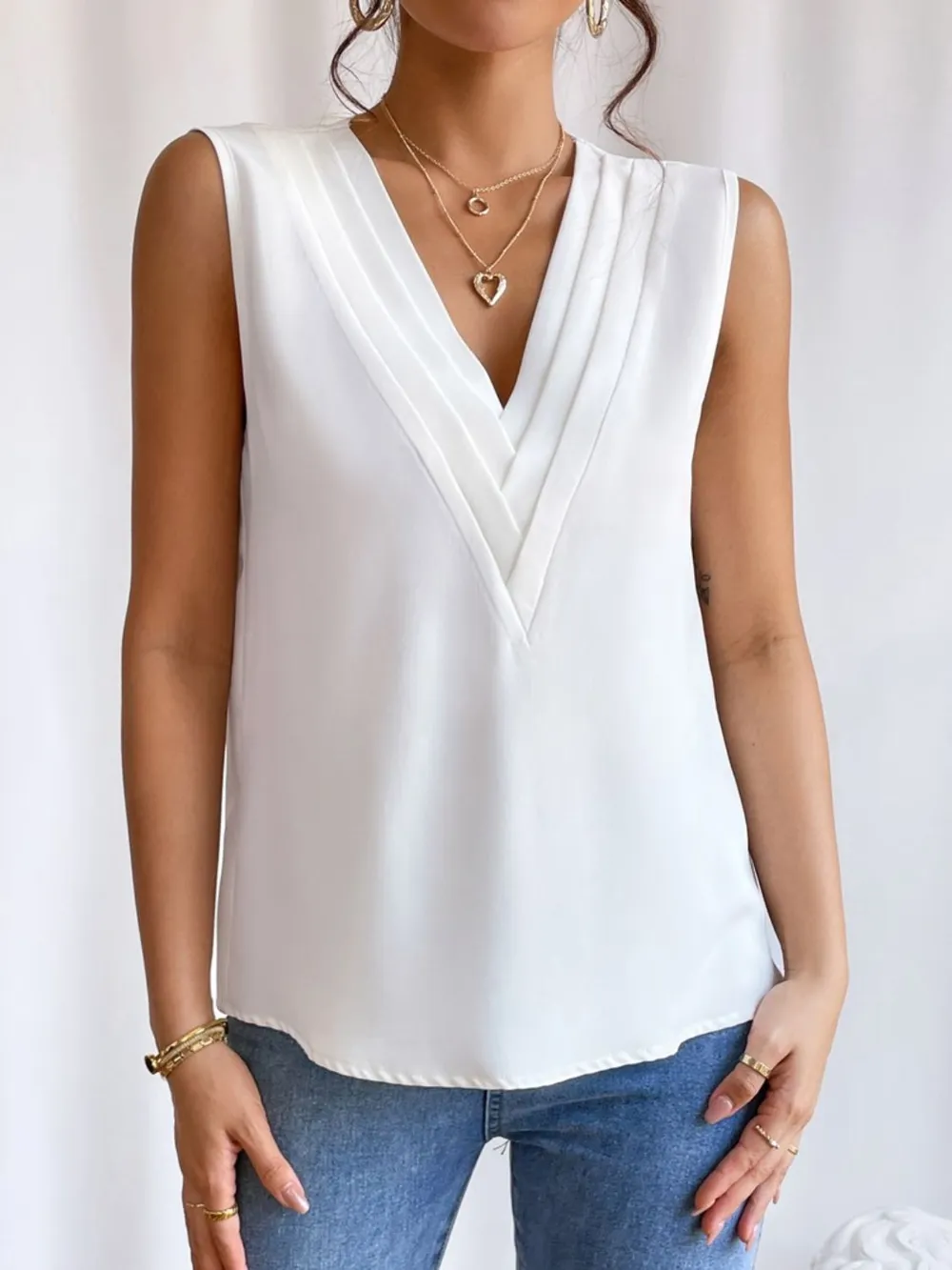 V-Neck Pleated Sleeveless Cami Tank Top, image 16