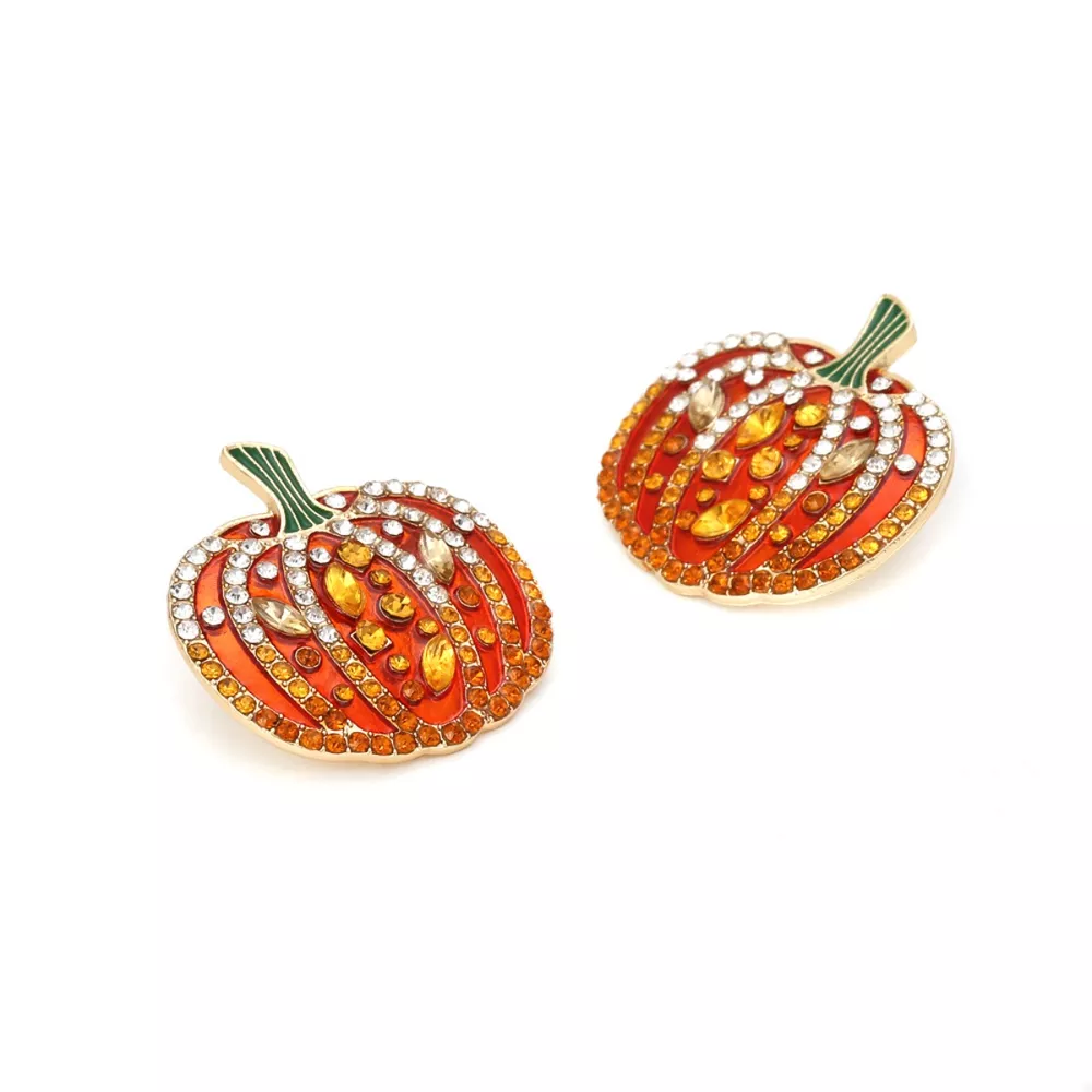 Halloween Pumpkin Rhinestone Stud Earrings, image 4