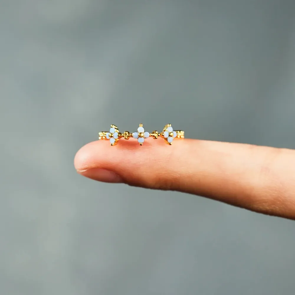 925 Sterling Silver Inlaid Zircon Flower Ring, image 3