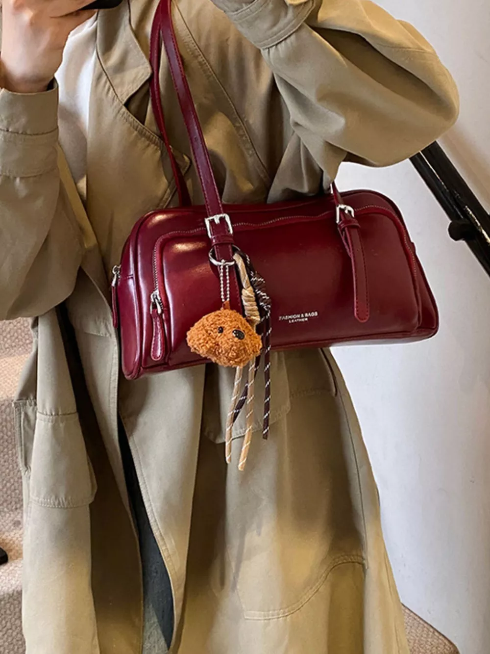 Vintage Style Leather Shoulder Bag with Charm, image 6