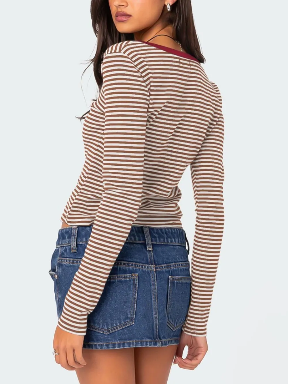 Buttoned Striped Long Sleeve T-Shirt, image 17