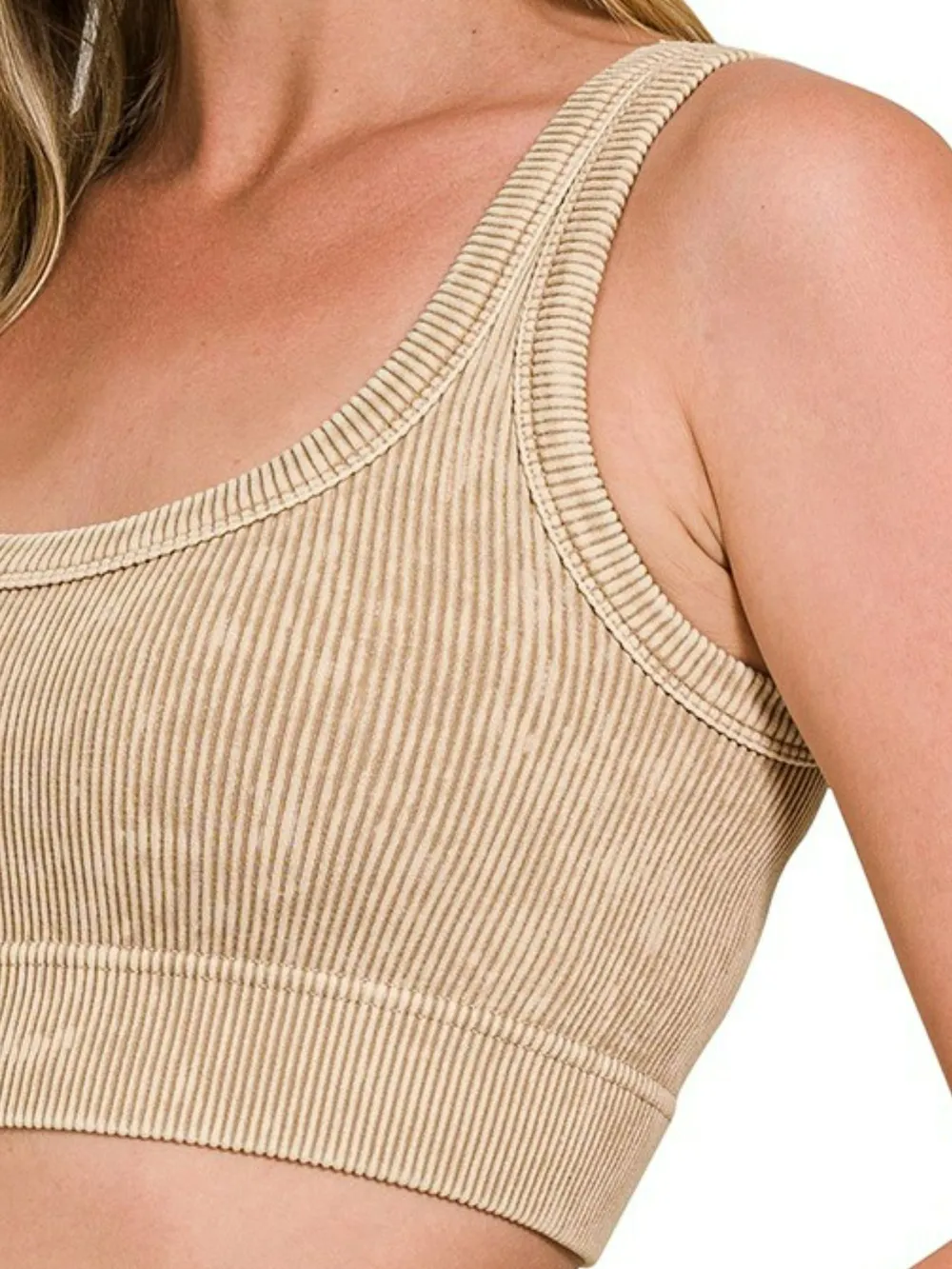 Washed Ribbed Scoop Neck Seamless Tank Top, image 2