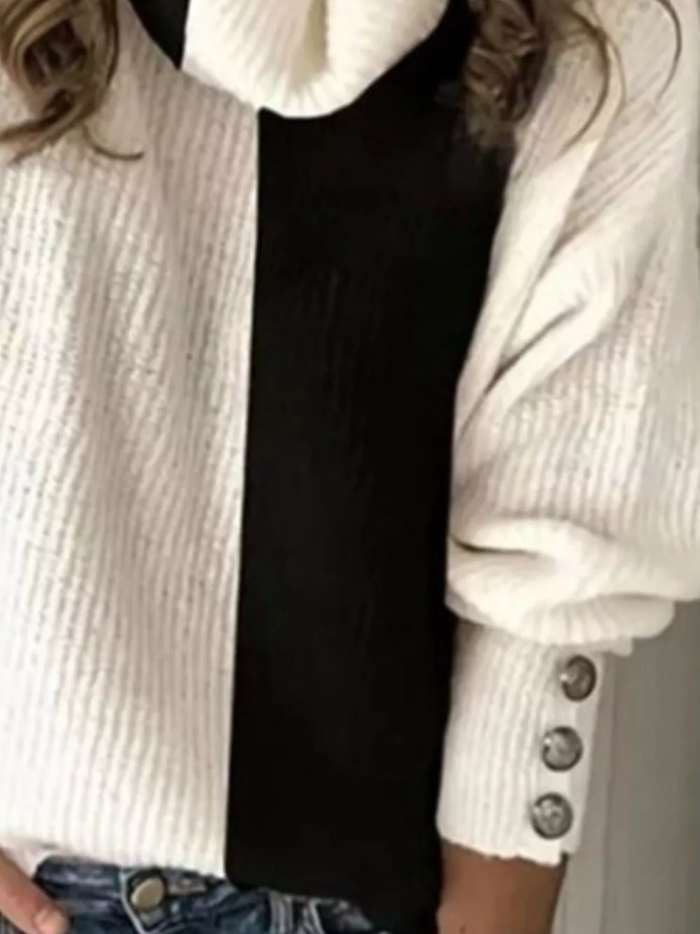 Full Size Two-Tone Turtleneck Long Sleeve Sweater Plus Size, image 3