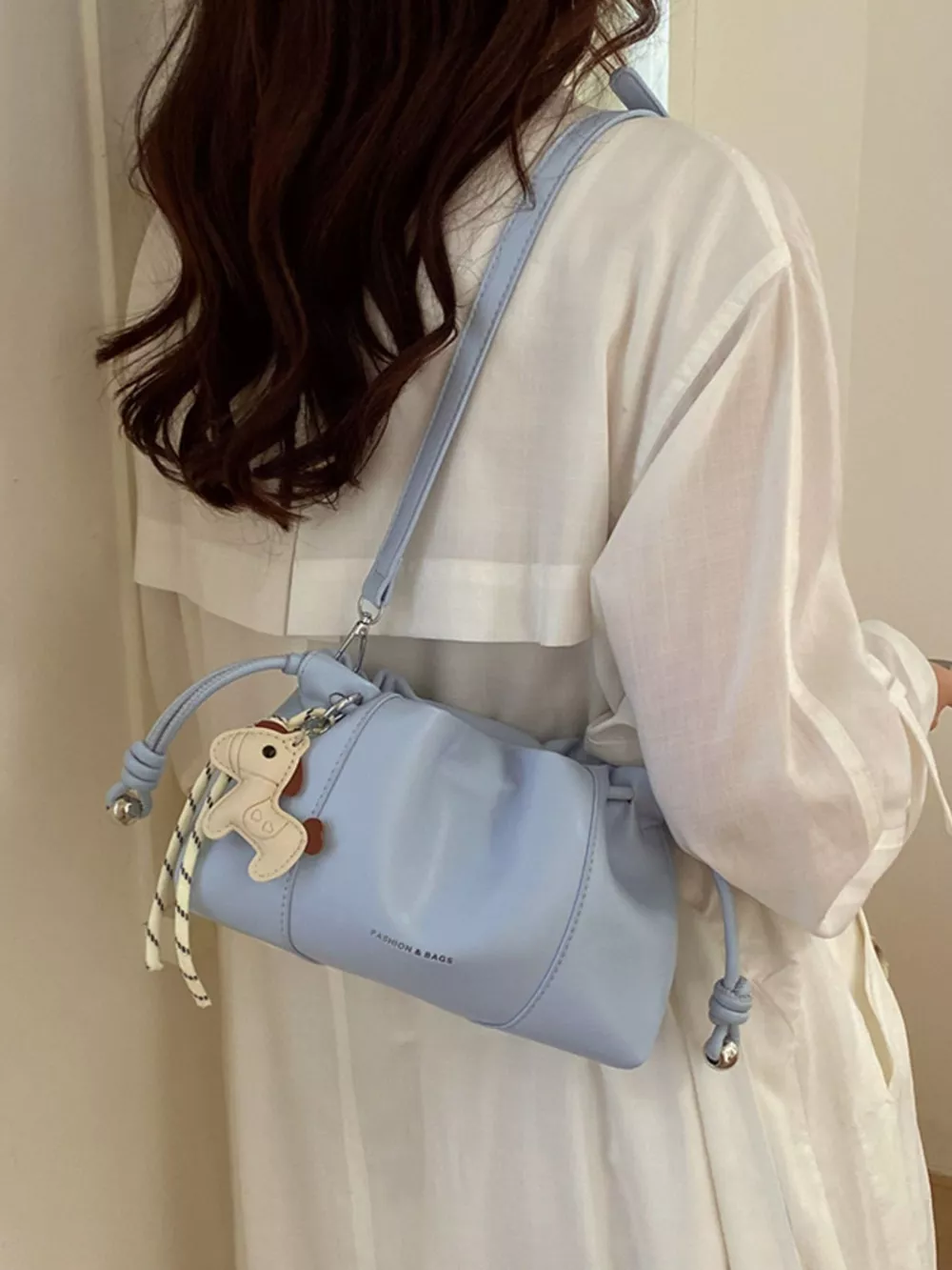Drawstring Leather Crossbody Bag, image 8