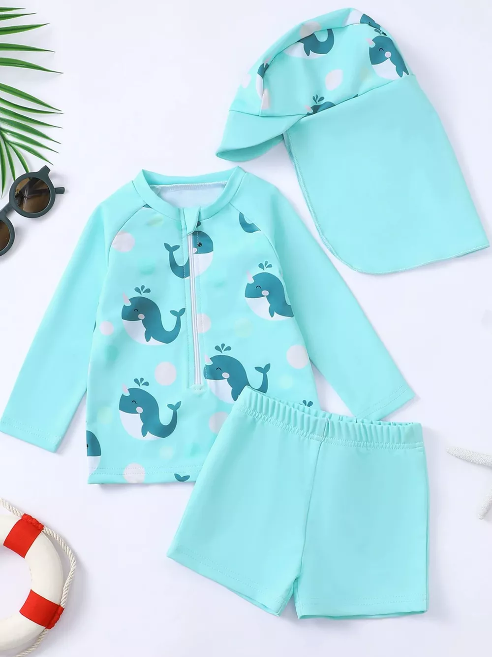 Children's Whale Print Long Sleeve Swimwear Set, image 2