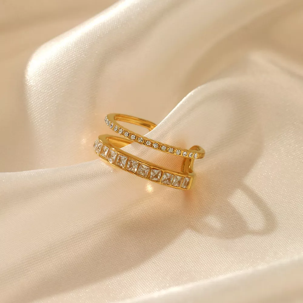 18K Gold-Plated Rhinestone Open Ring, image 4