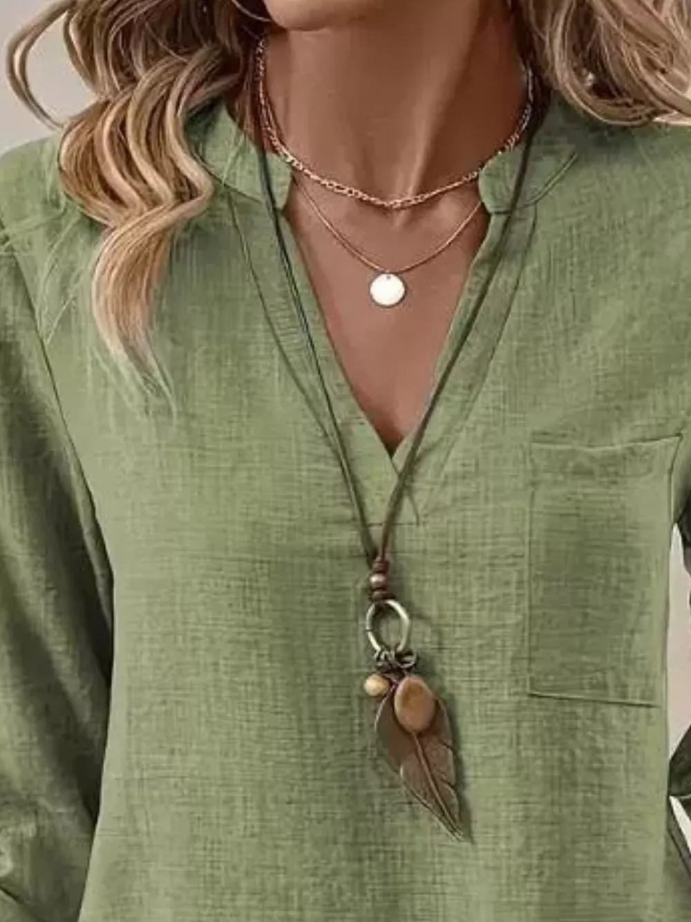 Roll-Up Sleeve Notched Blouse, image 9