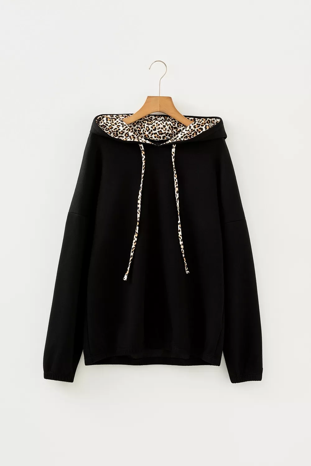 Elastic Cuffs Leopard Contrast Drawstring Hoodie, image 3