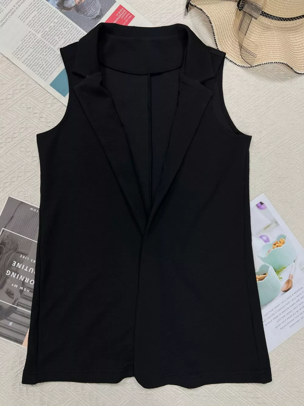 Sleeveless Notch Collar Longline Vest Coat, image 3