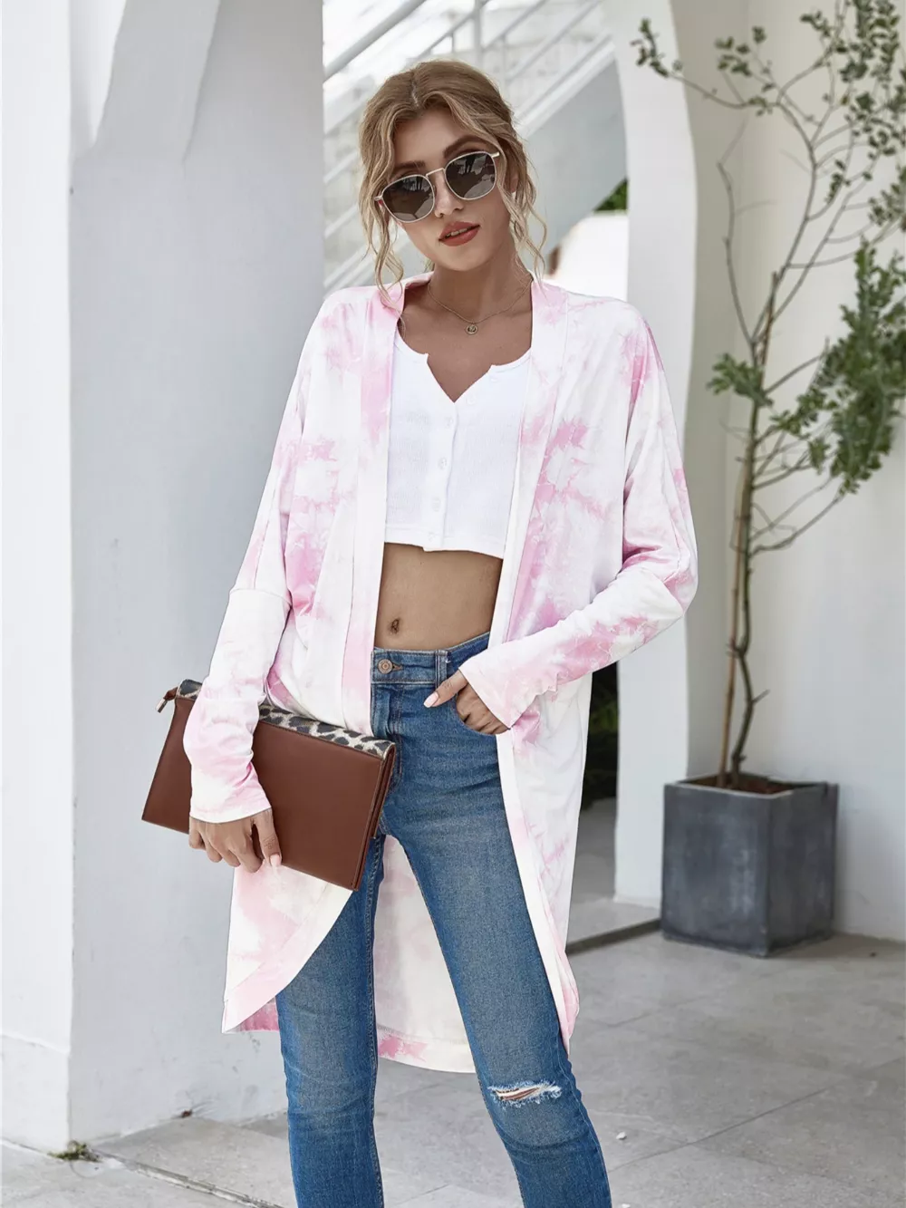 Tie-Dye Oversized Open Front Cardigan, image 6