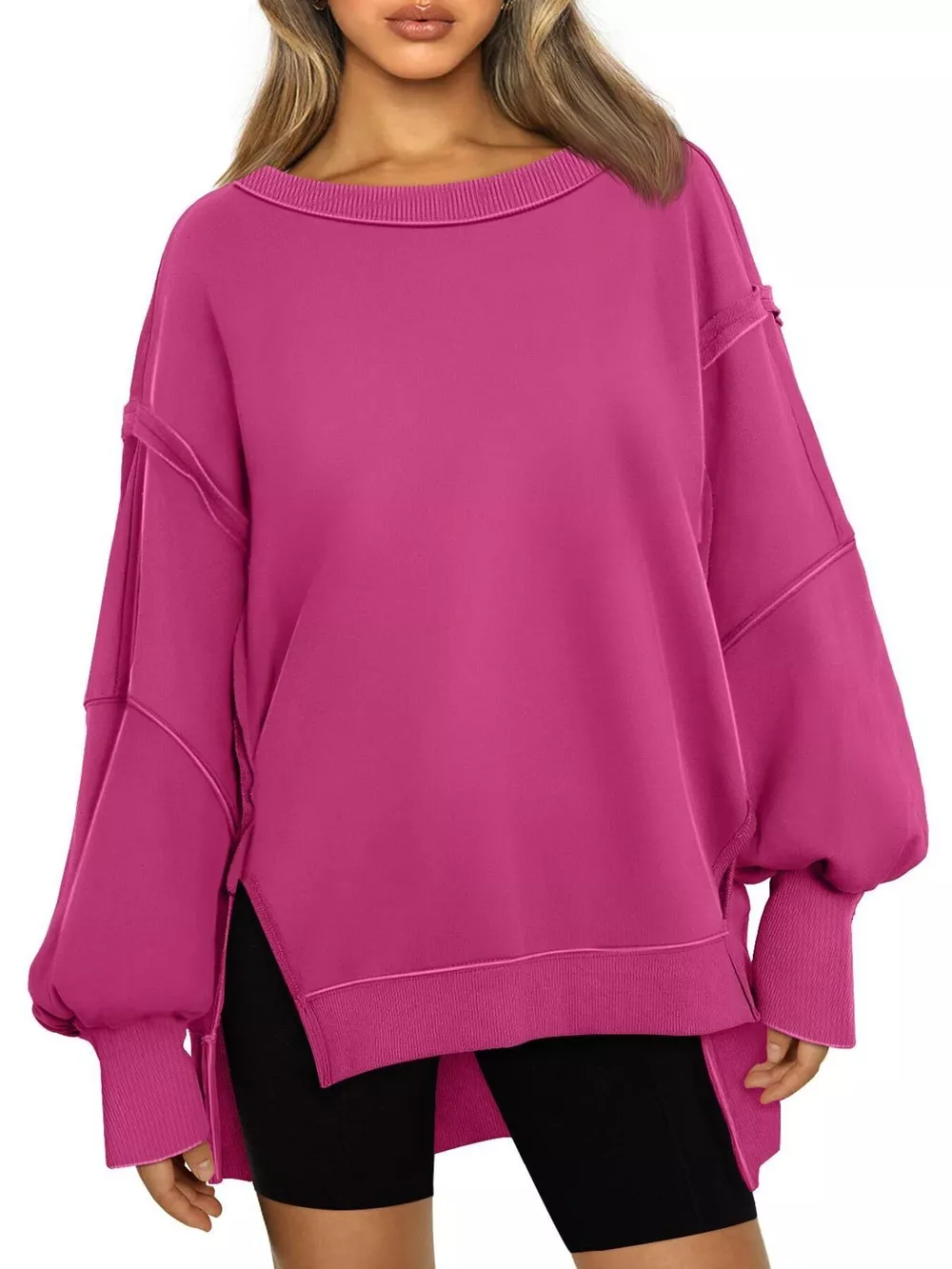Side Slit Long Sleeve Oversized Sweatshirt, image 21