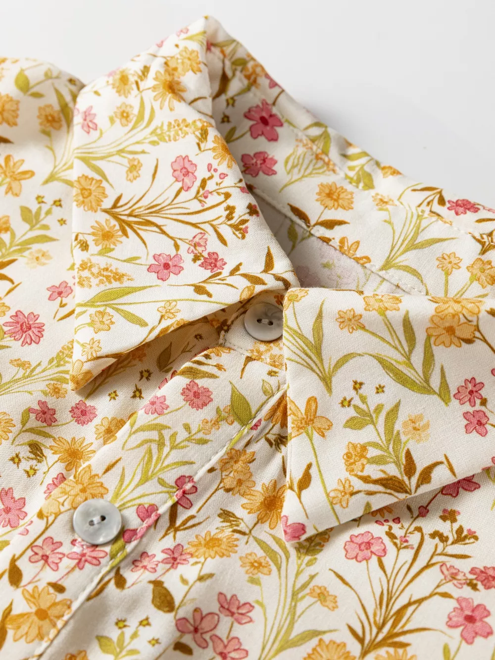Floral Print Frilly Trim Smocked Cuff Long Sleeve Loose Shirt Dress, image 8