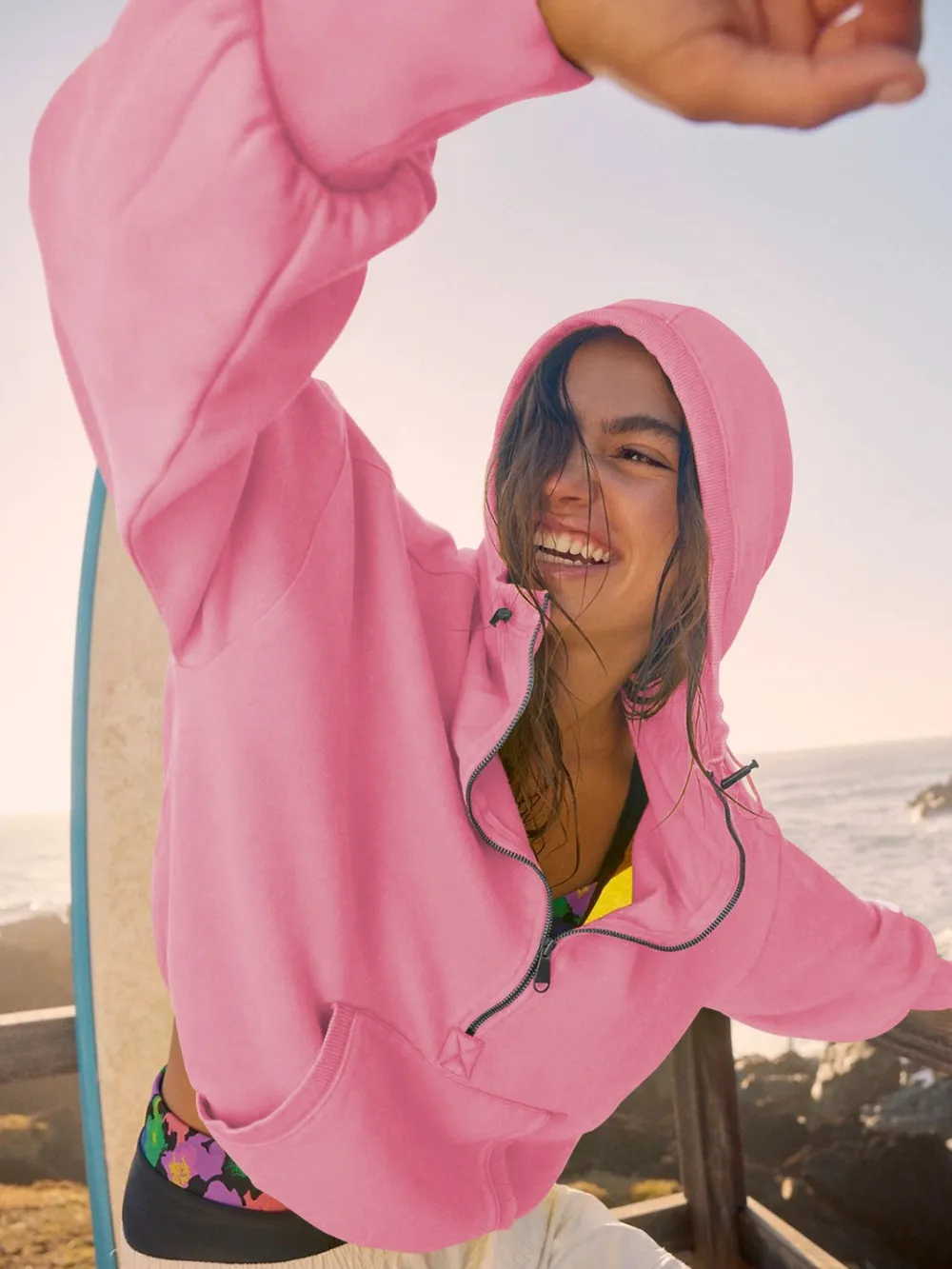 Half Zip Pocketed Dropped Shoulder Hoodie, image 11
